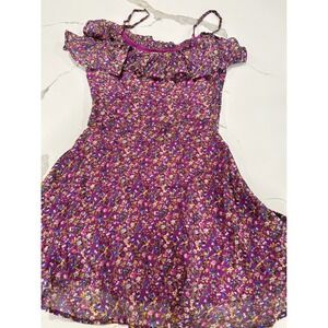 Lucca Couture Purple Floral Ruffle Mini Dress Small Boho Summer